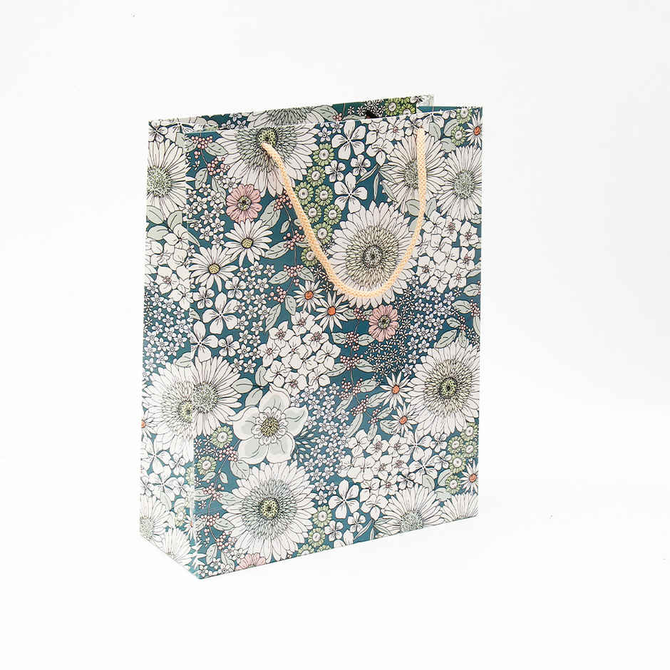 Archies Elegant Grey Floral Pattern Paper Bag | Medium