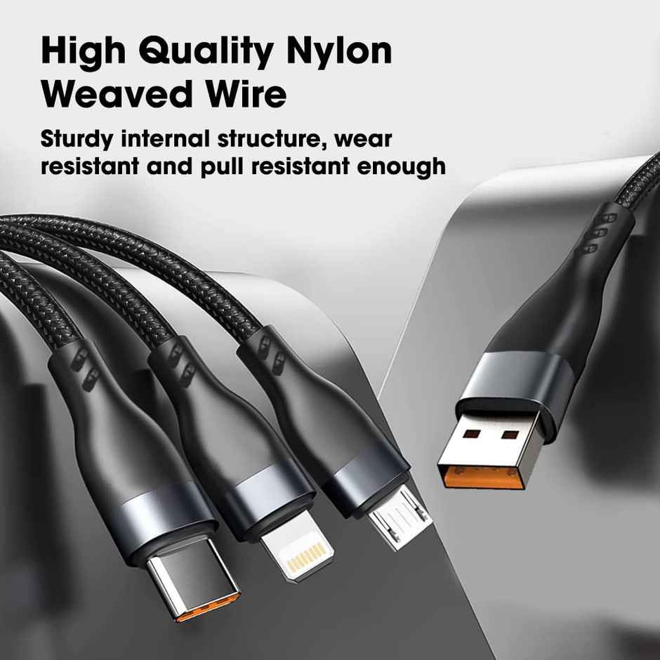 Sounce 100W/6A Speed Fast 3 in 1 Charging Long Chord, 480 Mbps Fast Charging Cable 4 Ft, Grey