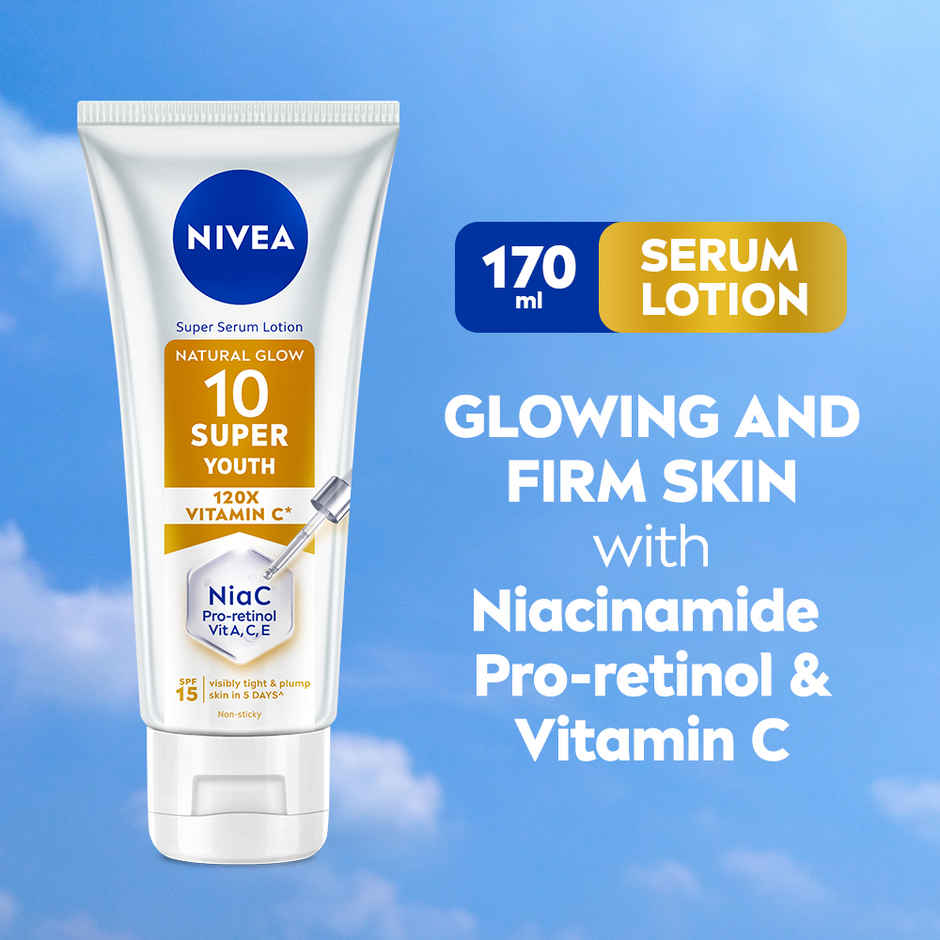 NIVEA Super 10 Youth Serum Body Lotion, Retinol, Niacinamide, 120X Vitamin C, SPF15 for Youthful Skin 170ml