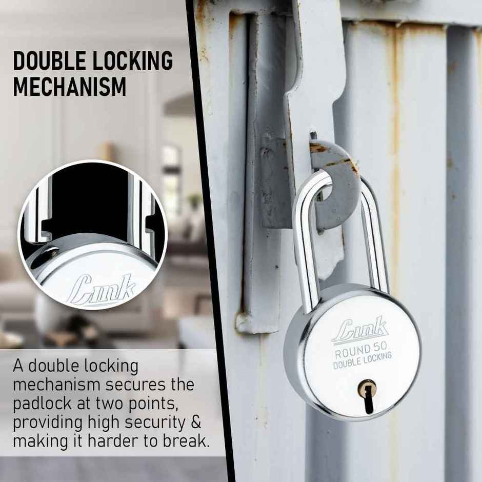 Link New Round Stainless steel 50 mm Long shackle Padlock with 3 keys