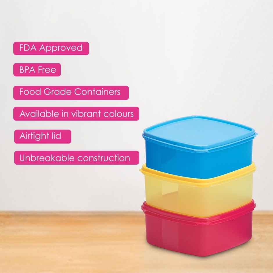 Varmora V Fresh Plastic Utility Storage Container- 1000 ml- Set of 3 - Airtight- Assorted Colour