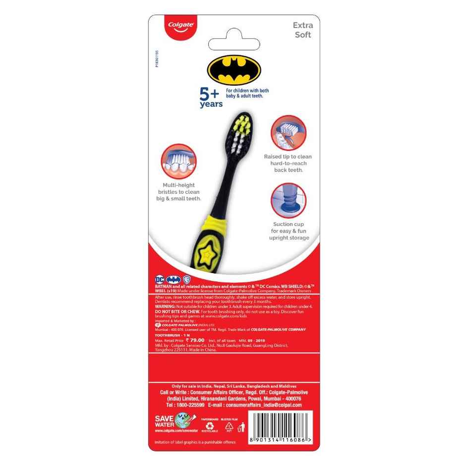 Colgate Kids Batman Manual Toothbrush, Extra-Soft Bristles And Built-In Tongue Cleaner