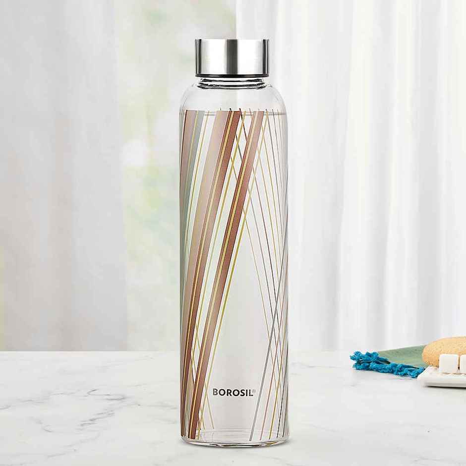 Borosil Prism Narrow Mouth Bottle with Metal Lid Borosilicate Glass Dishwasher Safe