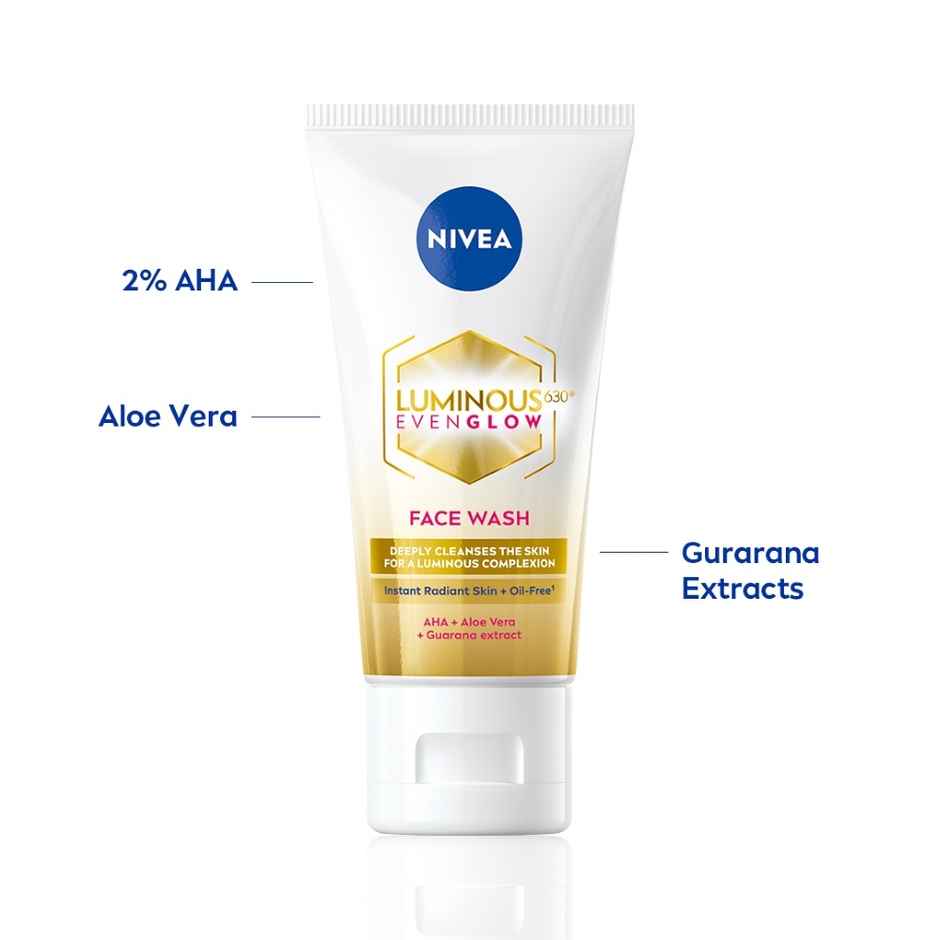 NIVEA Luminous Even Glow Face wash | Oil free formula, AHA, Aloe vera, Guarana Extract | Deep clean