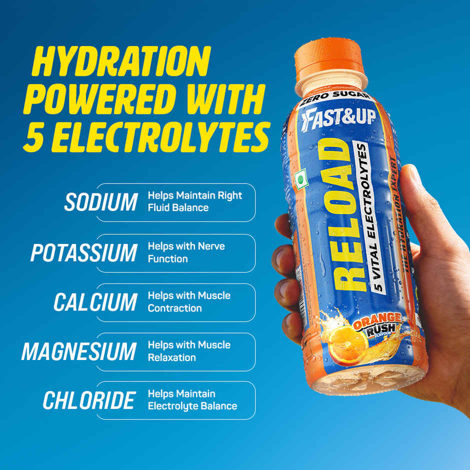Fast&Up Reload Orange Zero Sugar Energy Drink | Instant Electrolytes | Healthy & Refreshing Drink