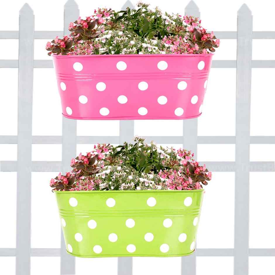TrustBasket Dotted Oval Railing Planters | Assorted Hanging Pots for Balcony