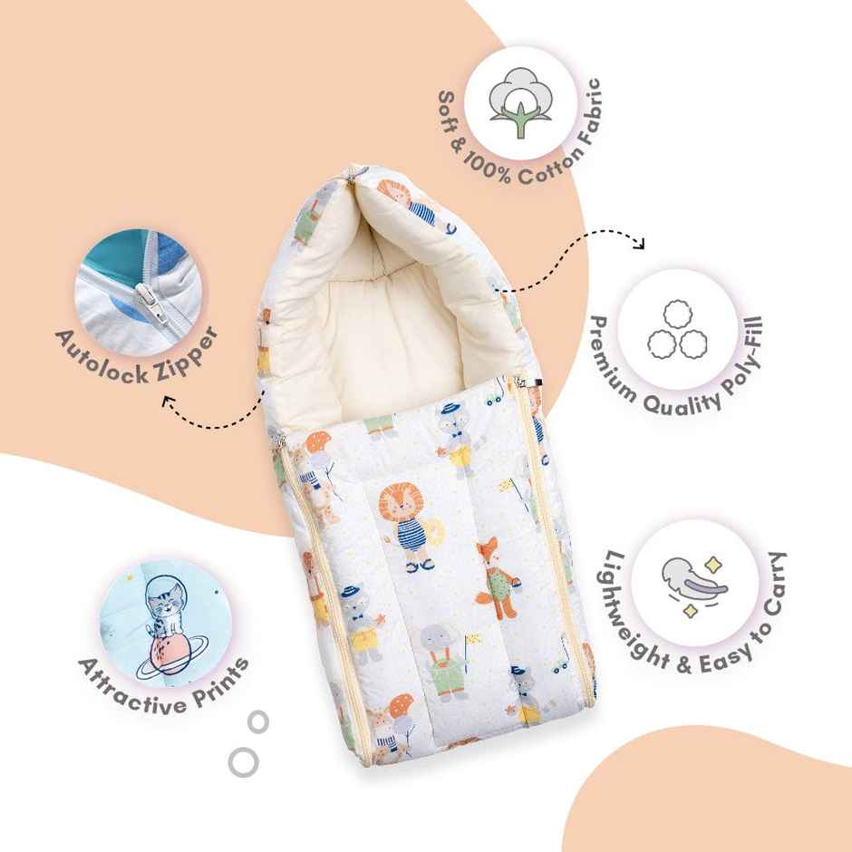 Haus & Kinder Cotton Baby Carrier Nest Portable Travelling Bed | Jungle Party - 0 to 4 Months