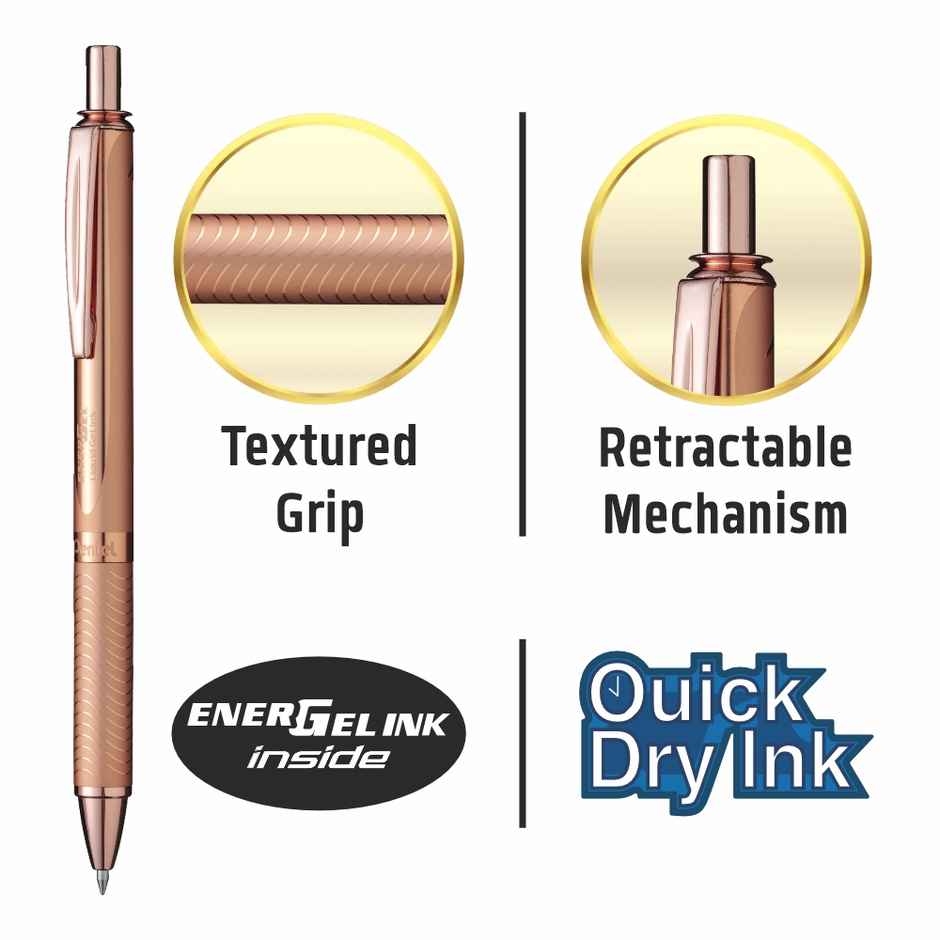 Pentel BL407 Energel Metal Single Box Rose Gold Body Blue Ink