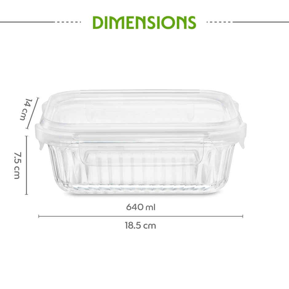 Borosil Fluted Klip N Store Rectangle Food Storage Container Borosilicate Glass Microwave Safe