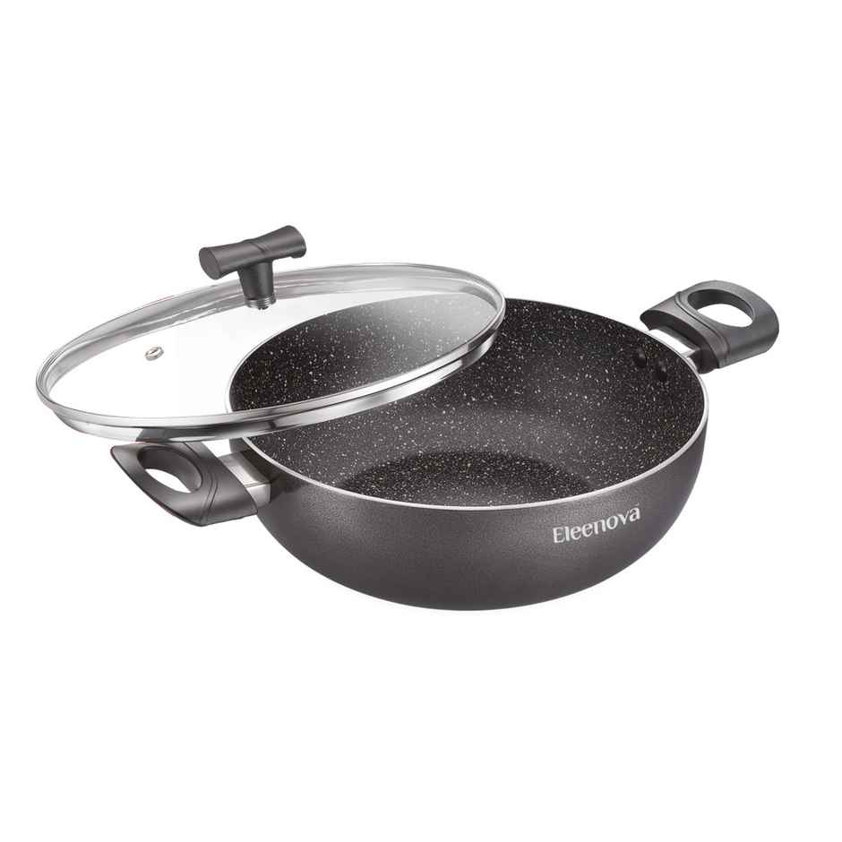Eleenova Aspire Non | Stick Cookware | Kadai With Glass Lid 20 Cm