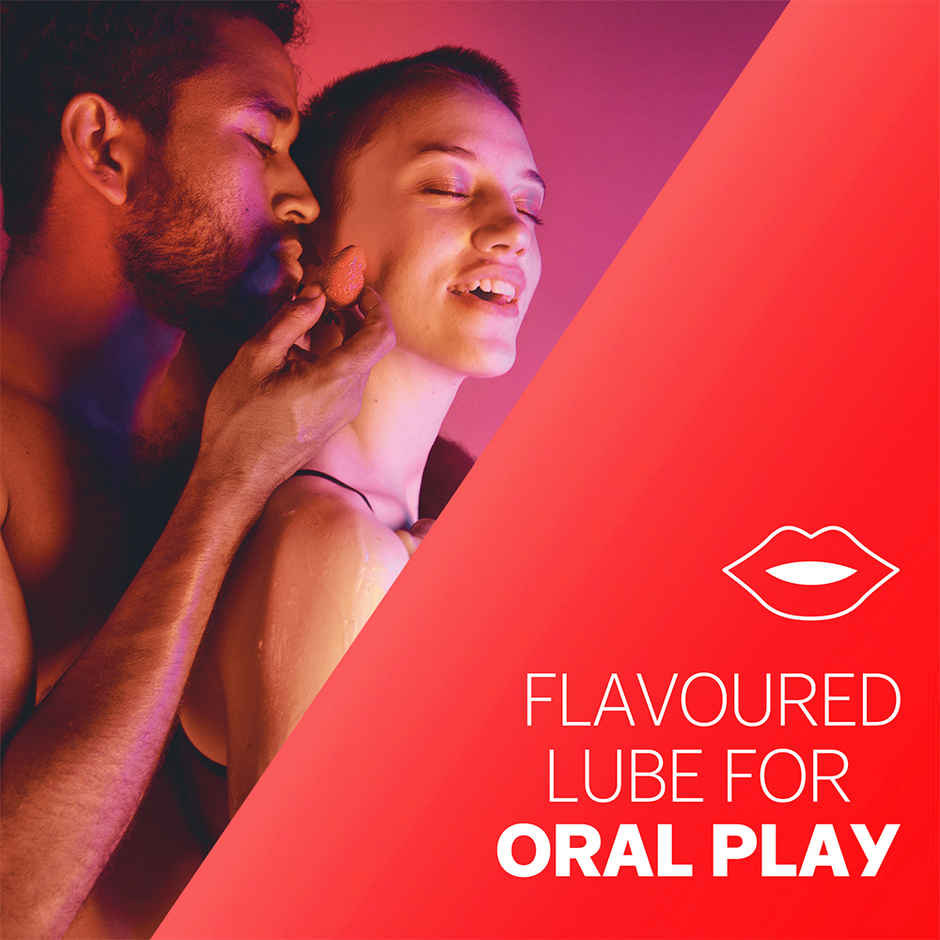 Durex Real Feel Condoms For Men - For Real Skin On Skin Feeling Latex Free (10pc) & Durex Lube - Strawberry - Flavoured Lubricant (50ml) Combo