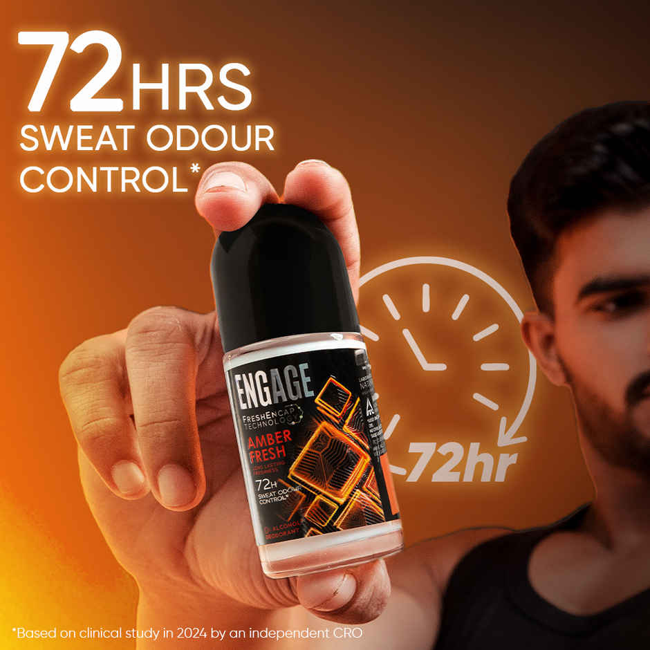 Engage Amber Fresh Underarm Roll-On Deo for  Men | 72hr Protection