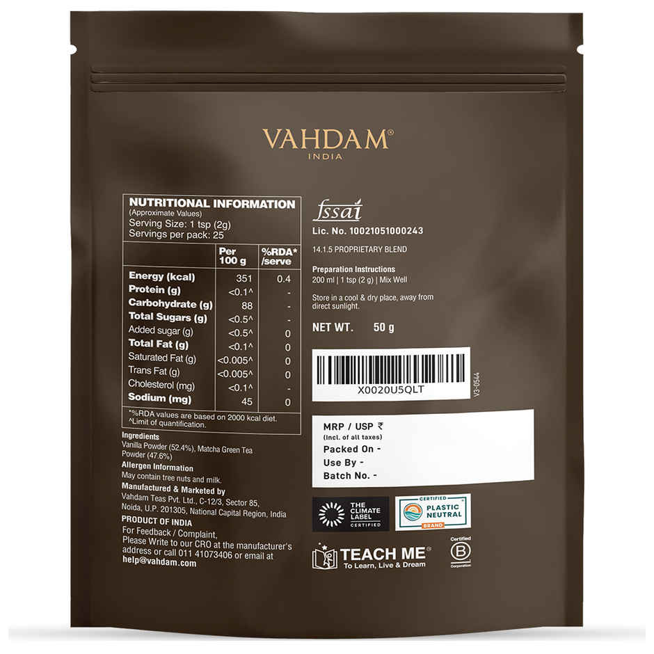 Vahdam Vanilla Matcha Green Tea Powder