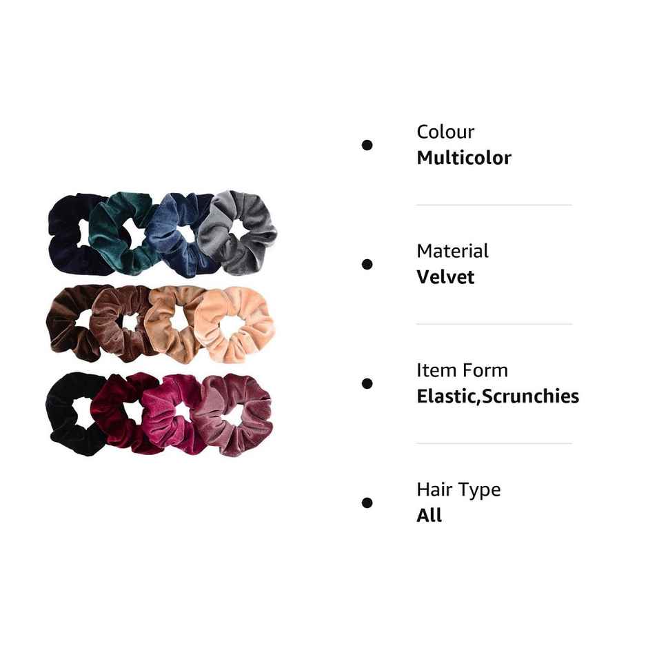 Bronson Professional Hair Scrunchies, Hair Bands Satin, Velvet, Chiffon, Cotton | Multicolour
