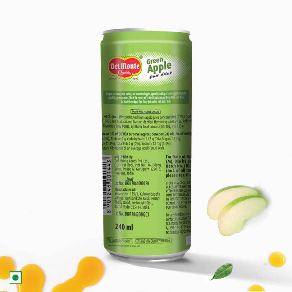 Del Monte Green Apple Fruit Drink Crisp, Tangy & Ideal for Mocktails & Cocktails