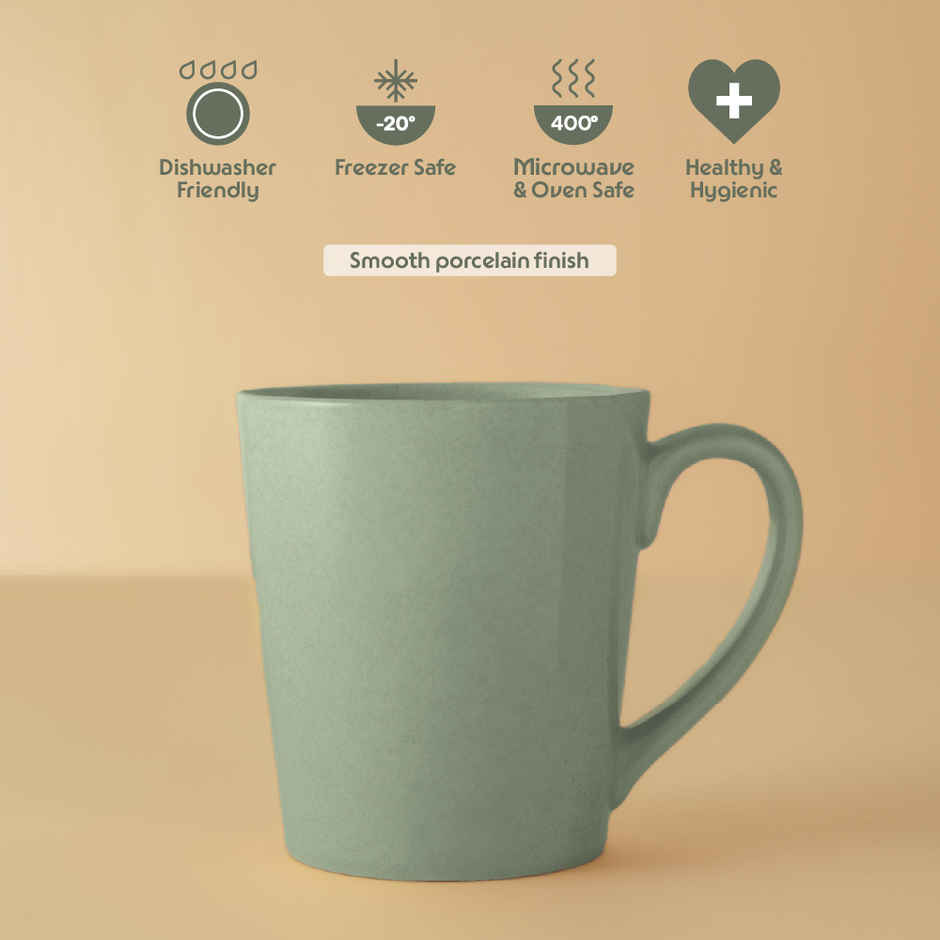 Borosil Porcelia Haven Sage Tea Coffee Porcelain Mug Set Microwave Dishwasher Safe