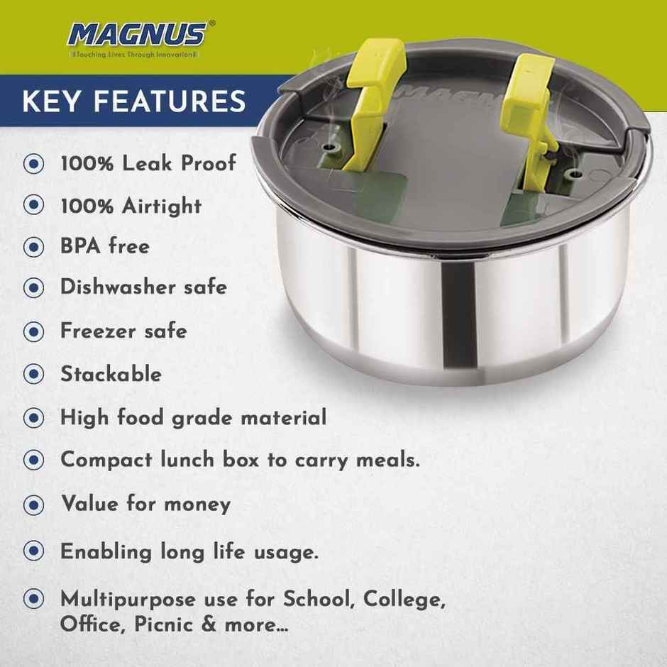 Magnus Olive 4 Lunchbox With Leak-Proof Steel Containers for School with Insulated Bag | 1730 ml