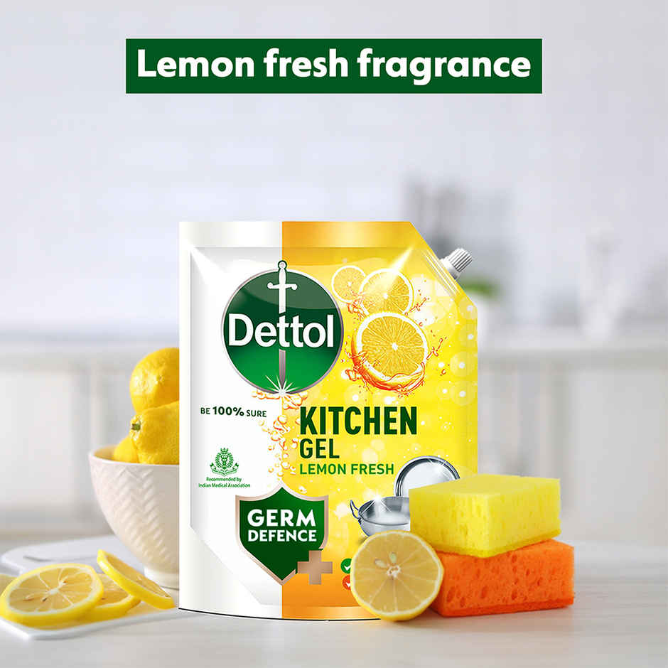 Dettol Antiseptic Liquid For First Aid | Surface Disinfection And Personal Hygiene (750ml) & Dettol Lemon Fresh Kitchen Dish And Slab Gel Refill (1.5L) Combo