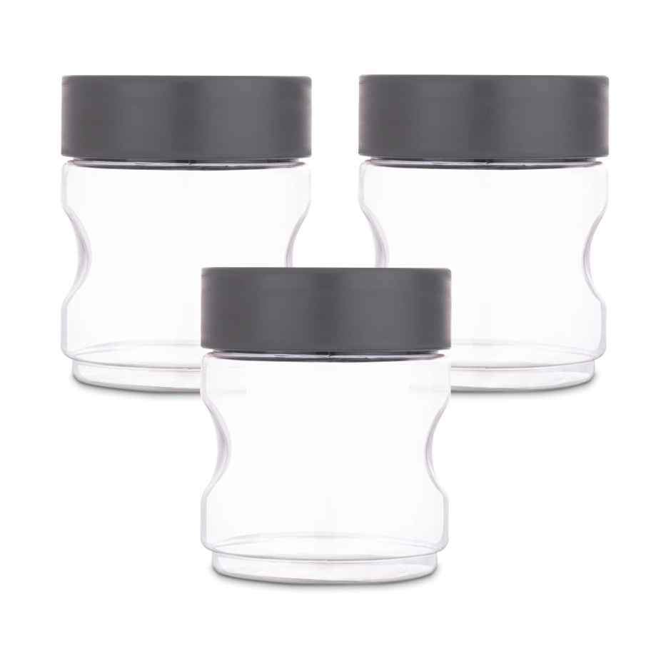 Flair Plastic Stackup Pet Jar Set Of 3 Pcs 500 ml (Gray), Transparent
