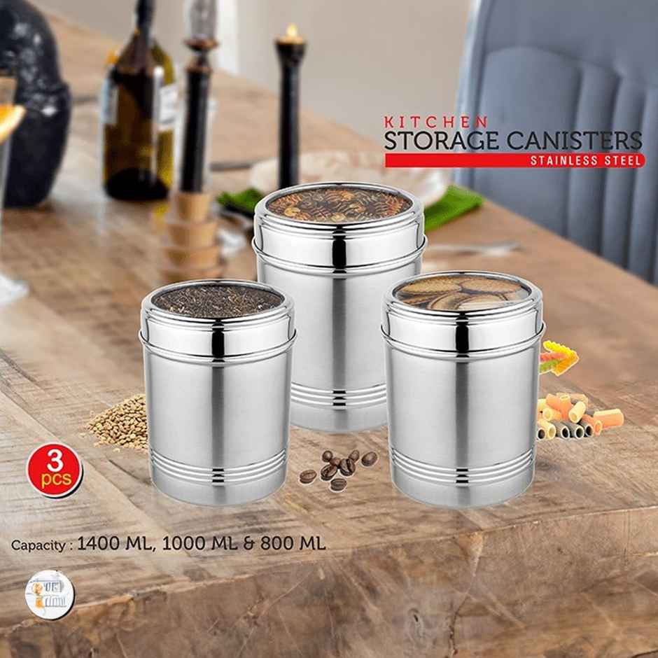 Vinayak Stainless Steel Canister Set (800, 1000, 1400 ml, 3 Pieces)