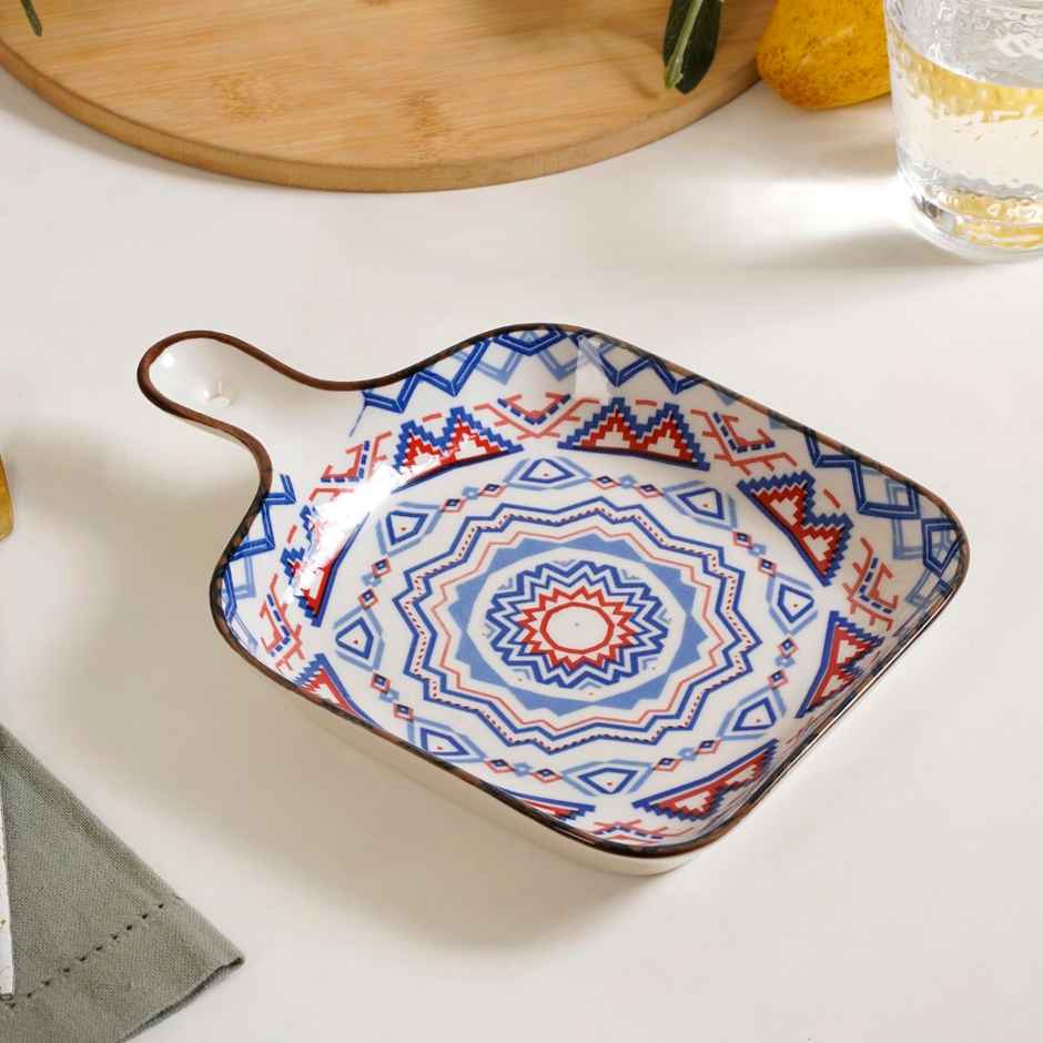 Nestasia Mandala Blue Square Snack Plate with Handle