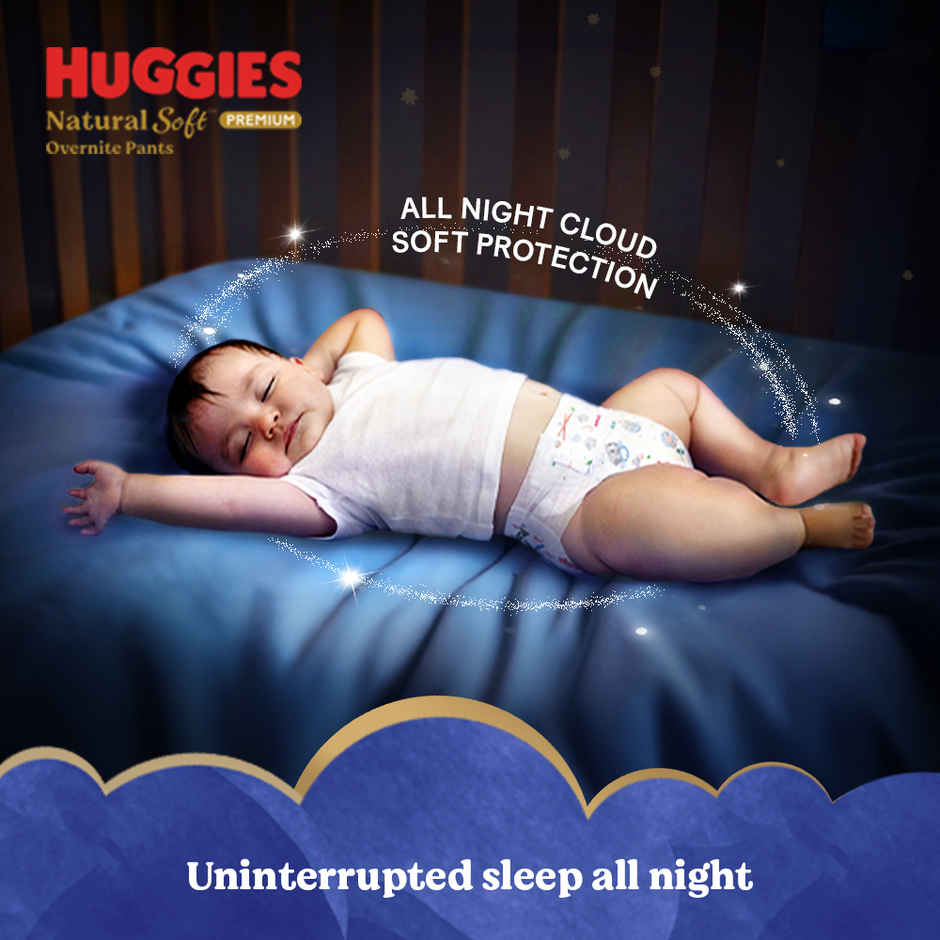 Huggies Natural Soft Overnite Premium Baby Diapers | XL | Keeps baby dry all night with cloud softness