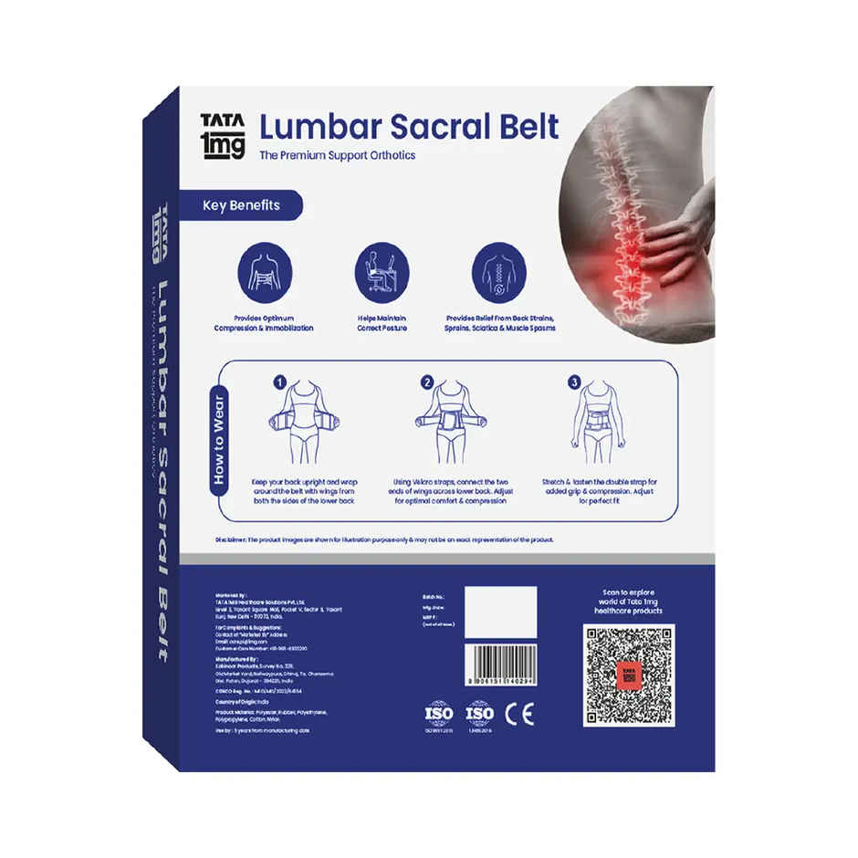 Tata 1Mg Lumbar Sacral Belt For Back Sprains | Strains | Muscle Spasms