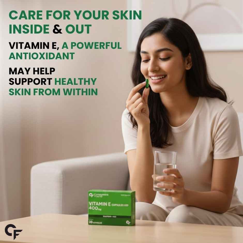 Carbamide Forte 400mg Vitamin E Capsules for Face and Hair with Vitamin E Oil- 30 Capsules