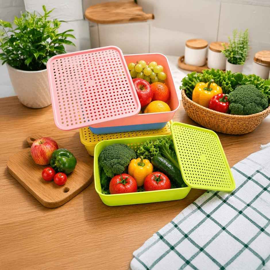 Zedak ABS Plastic Multipurpose Basket with Lid | Multicolour