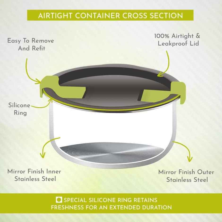 Magnus Olive 3 Lunch Box Set Leak-Proof Steel Containers for School with Insulated Bag (950 ml)