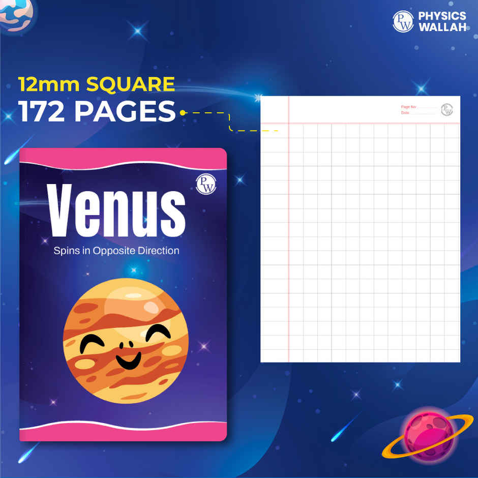 Physics Wallah 172 Pages Children Notebook | Math 0.5 Inch (12 mm ) | Venus  | Set of 6 