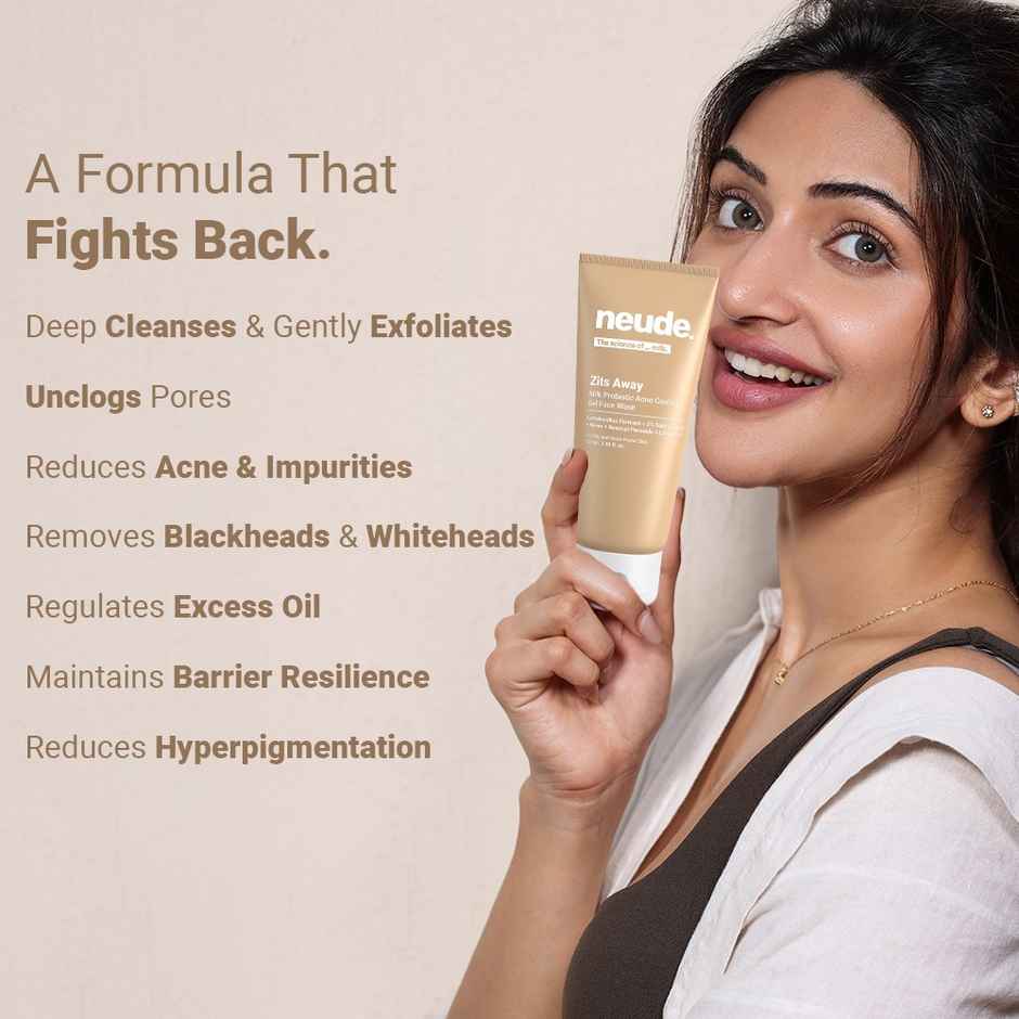 Neude Milk Probiotic Acne Control Gel Face Wash with 2% Salicylic Acid & Neem | Zits Away