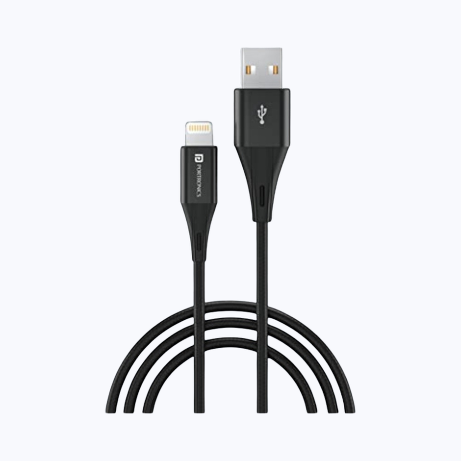 Portronics Konnect X USB to 8 Pin/Lightning Fast Charging Cable with 3A Output,Data Sync,Nylon Braided,Aluminium Alloy Shell,Compatible With iPhone 14,13,12,11,X, 8 Pro/Pro Max Series,iPad - Black