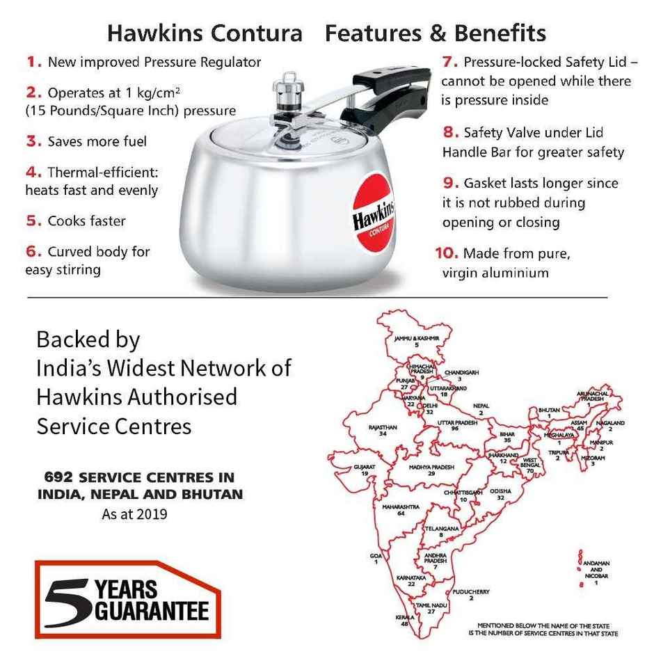 Hawkins 3 Litre Contura Non - Induction Pressure Cooker Handi Inner Lid Cooker - Silver