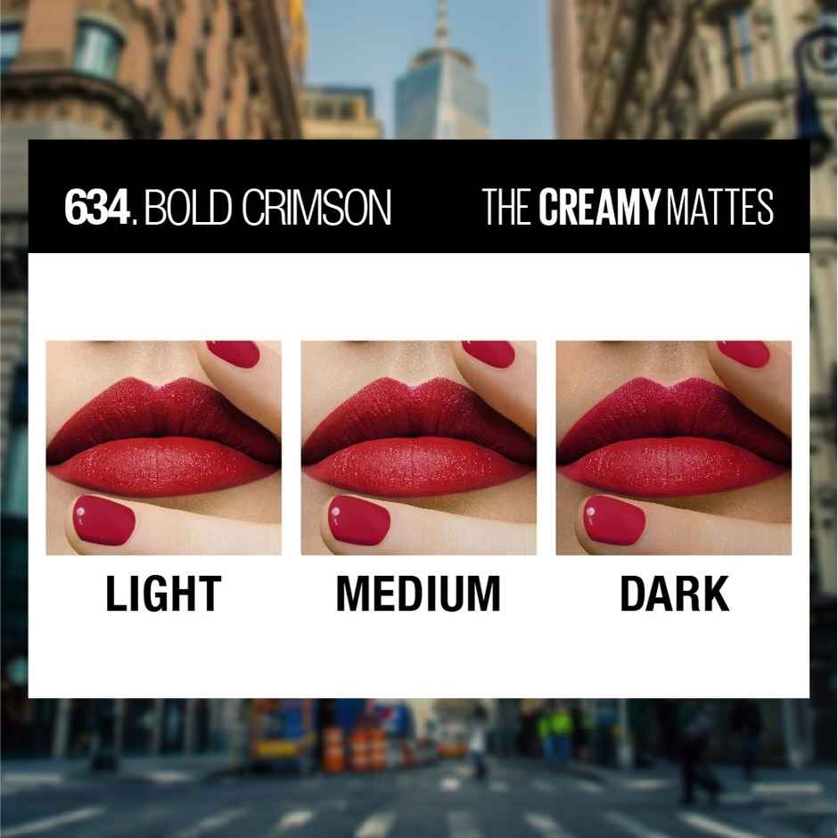 Maybelline New York Color Sensational Creamy Matte Lipstick | 634 Bold Crimson