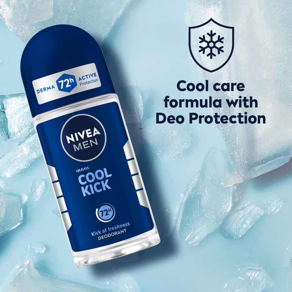 Nivea Men Cool Kick With Refreshing Icy  Menthol Shower Gel For Body Face & Hair (250ml) & Nivea Men'S Deodorant Roll On For Men (50ml) Combo