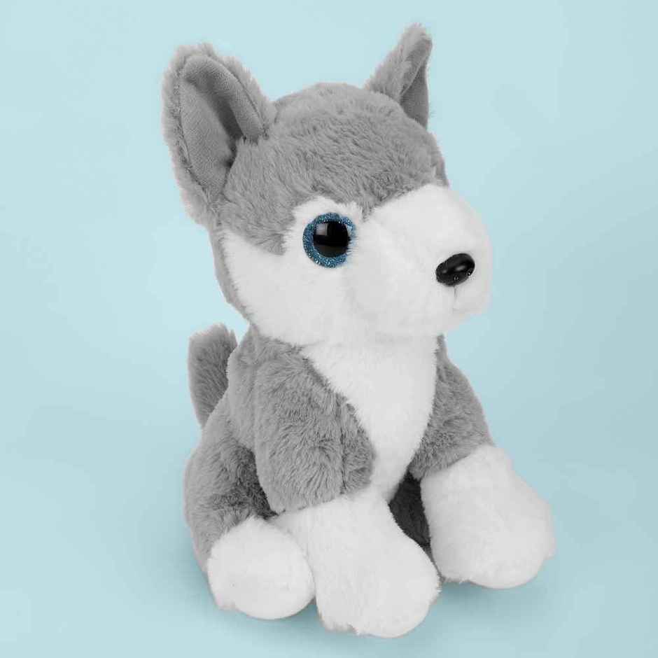 Mirada Grey Husky Dog Soft Toy With Glitter Eyes - 25Cm