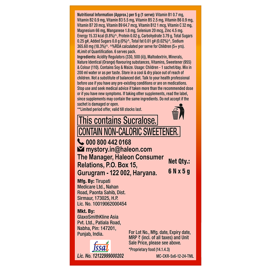 Centrum Kids Recharge - Fizzy Drink Mix with Vitamin C, Zinc & More - Pack of 6 Sachets