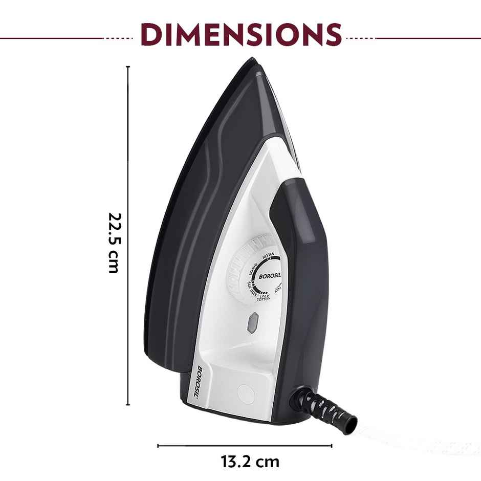 Borosil Glider 1000W Dry Iron with American Heritage Non-Stick Soleplate Coating