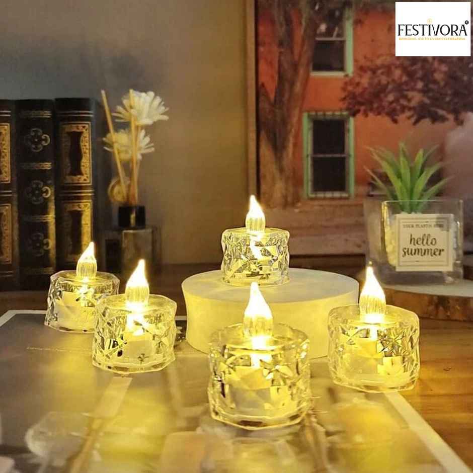 Festivora Pack of 6 Crystal LED candles-Battery powered, warm white , perfect for decoration