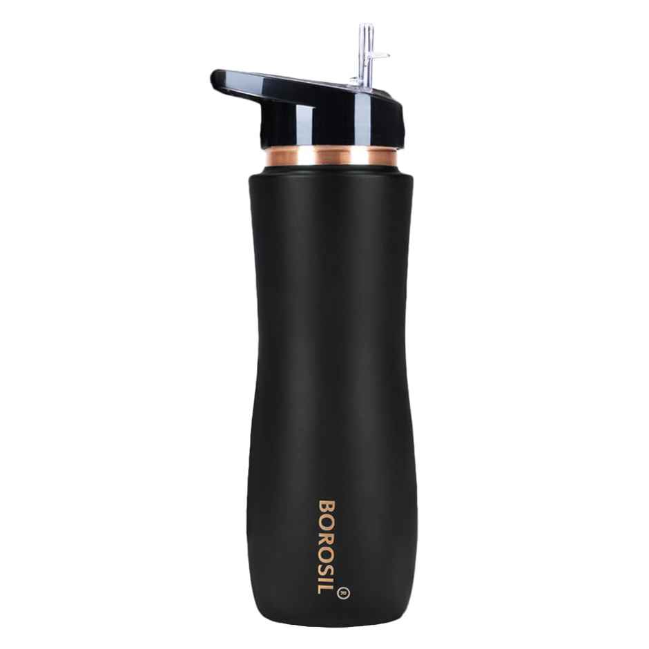 Borosil Black Colour Copper Sipper Bottle 750 ml, 100% Pure Copper