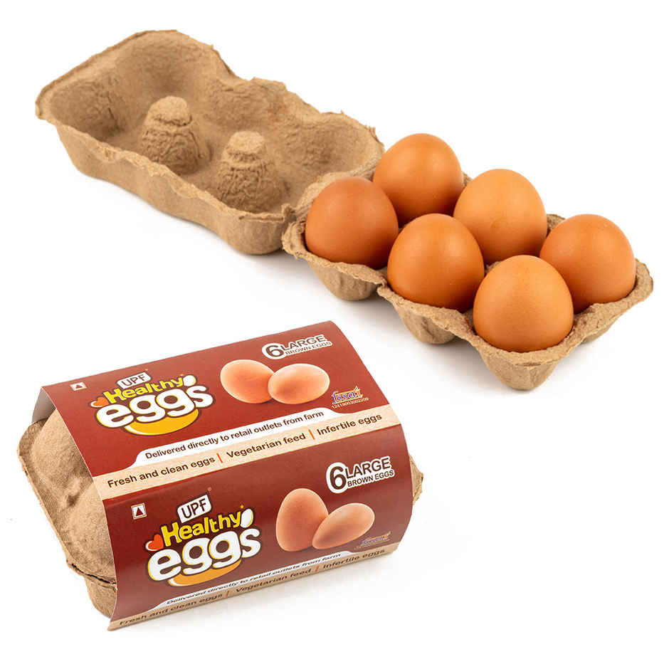 UPF Healthy Brown - Large Eggs, 6 Pieces | Protein Rich | Veg Feed | Infertile