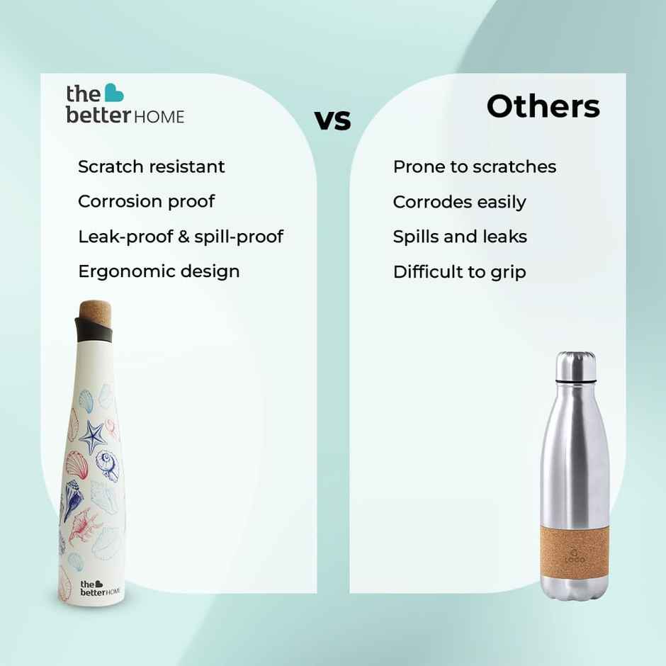 The Better Home Insulated Stainless Steel Water Bottle With Cork Cap | 750Ml | Deep Sea Design