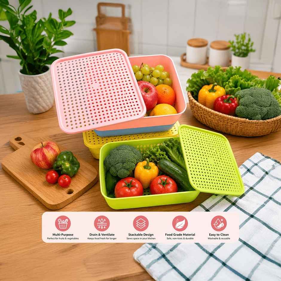 Zedak ABS Plastic Multipurpose Basket with Lid | Multicolour