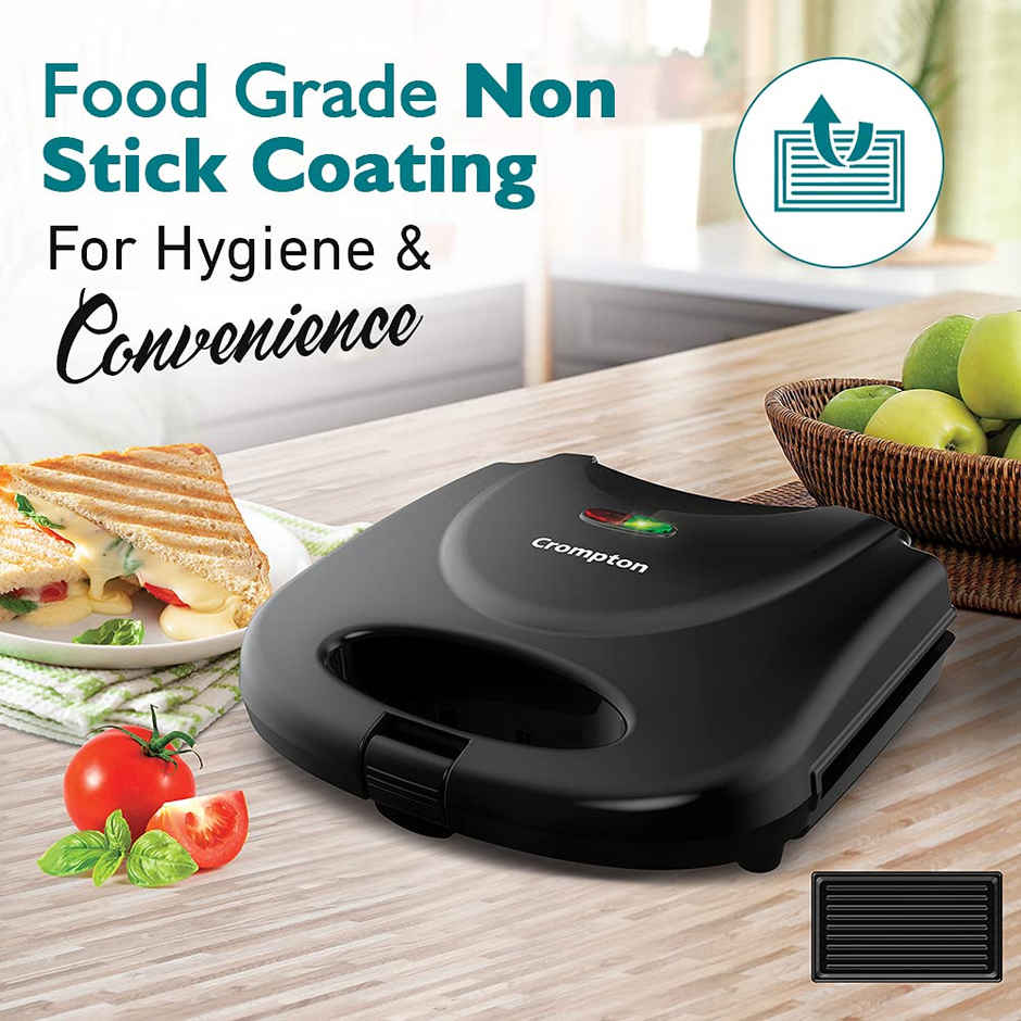 Crompton Insta Serve Grill 800 Watts Sandwich Maker with Powerful Heating Element | Black