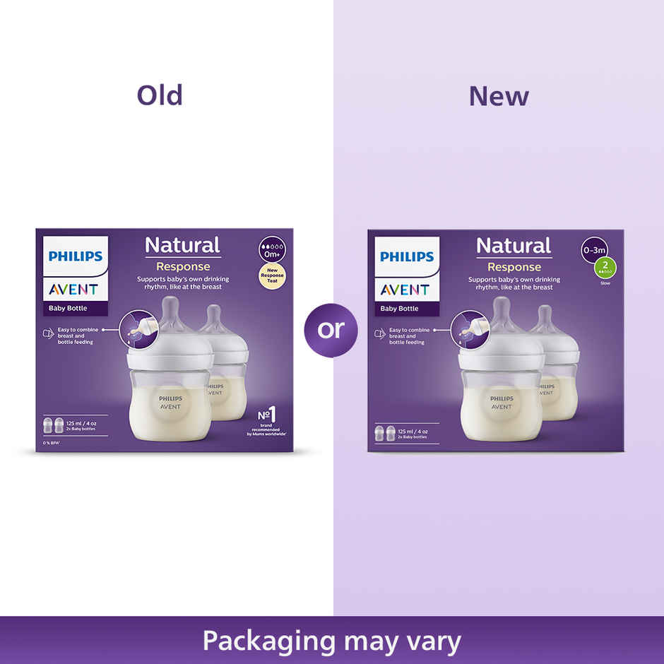 Philips Avent Natural Baby Feeding Bottle | 0m+| 125ml| Pack of 2 | SCY900/02