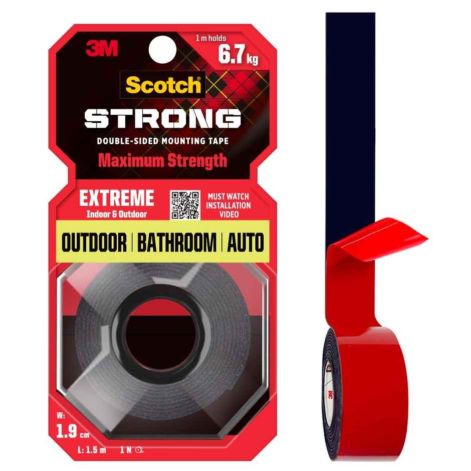Scotch Black Extreme Double Sided Tape for Mounting 1.9 cm x 1.5 m | Outdoor, Weather Resistant Combo