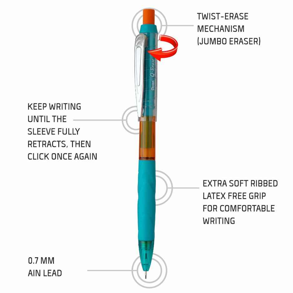 Pentel Q Erase Mechanical Pencil With Eraser Single Green Body