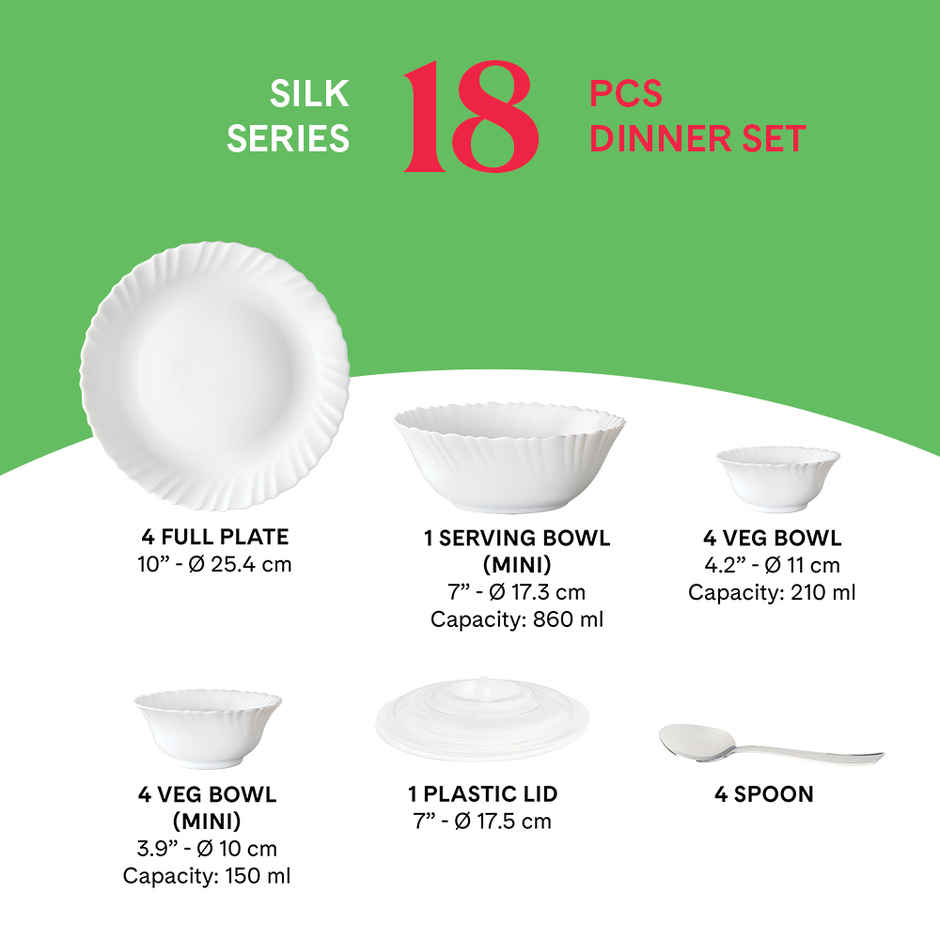 Larah by Borosil Azure Dinner Set | Opalware Crockery for Dining & Gifting | White