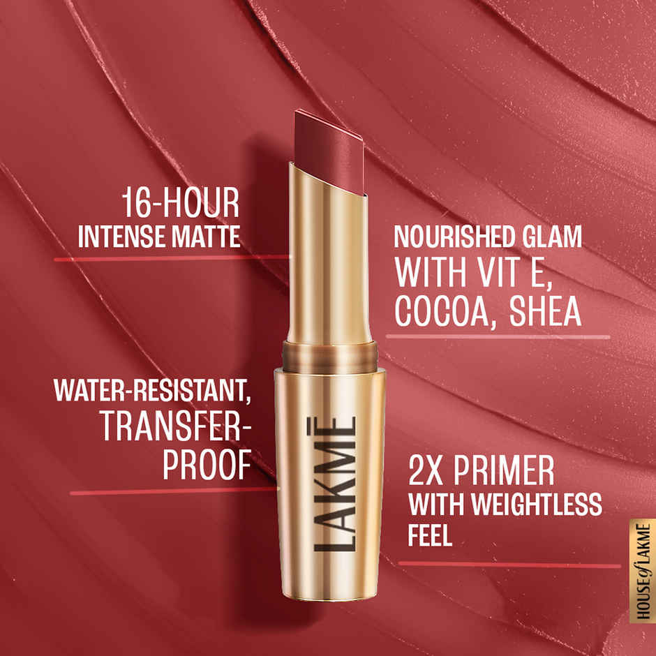 Lakme 9To5 Powerplay Priming Matte Lipstick - Roseatte Red